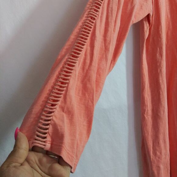 Soft Surroundings Orange Slub Knit Long Sleeve Lattice Trim Top Size 2X - Picture 4 of 7